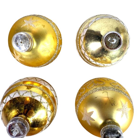 6 VTG Glass Christmas Ornament Gold stencil Mica Made W Germany Hand-Painted Box - Picture 7 of 15